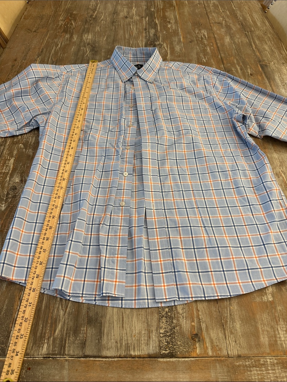 Jos. A. Bank Light Blue and Orange Plaid Dress Shirt